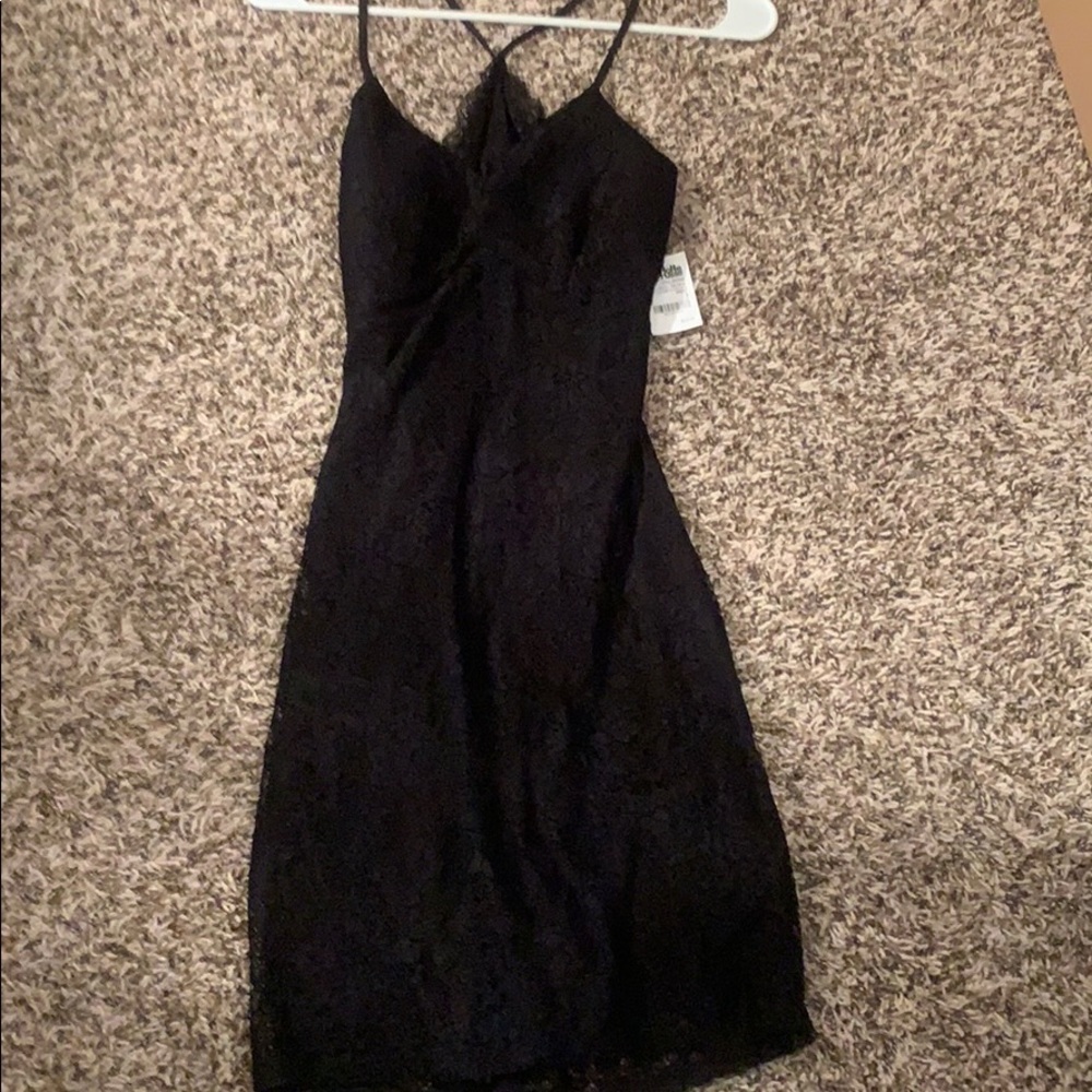 Lace black dress with open back